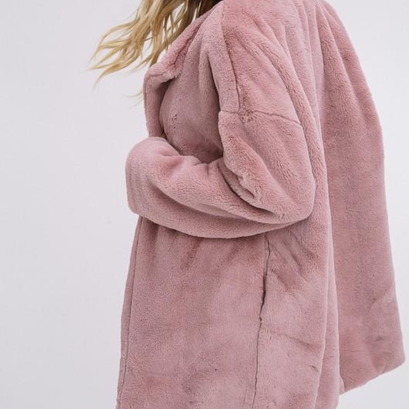 Faux Rabbit Fur Coat in Mauve - Picture 2 of 4